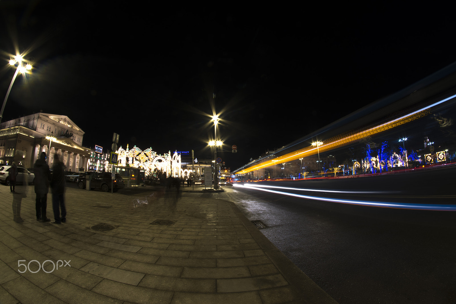 Nikon D5300 + Samyang 8mm F3.5 Aspherical IF MC Fisheye sample photo. Night, street, lamp, the bolshoi theatre photography