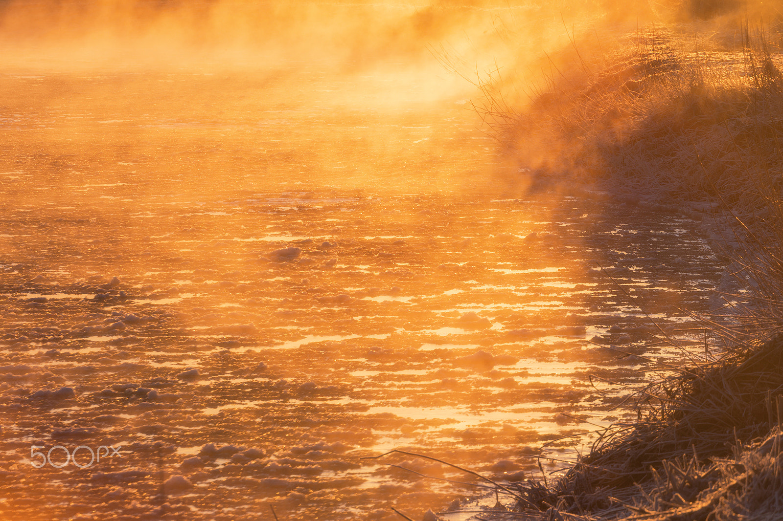 Canon EOS 6D sample photo. Golden mist over the ice river photography