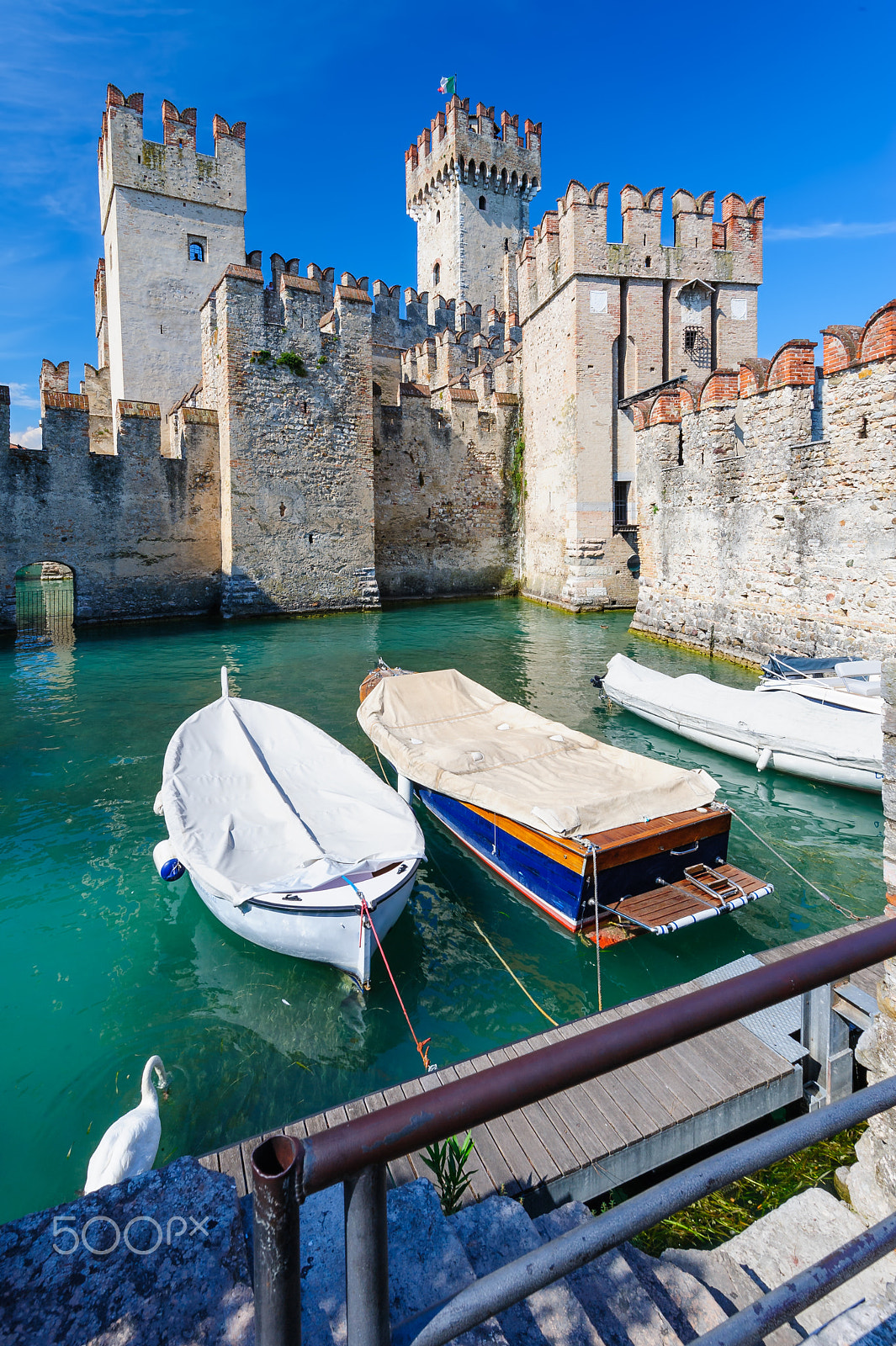 Nikon D700 + Nikon AF-S Nikkor 16-35mm F4G ED VR sample photo. Medieval castle scaliger in old town sirmione on lake lago di garda, northern italy photography