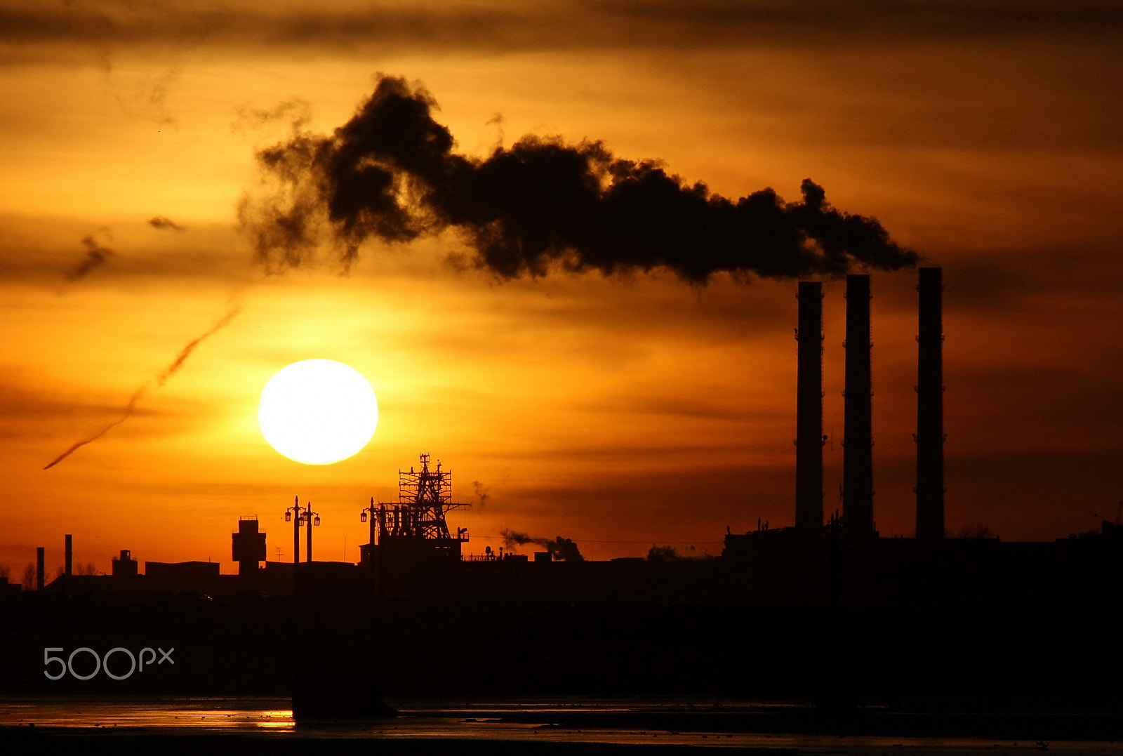 Canon EOS 1000D (EOS Digital Rebel XS / EOS Kiss F) sample photo. Smoke from the chimneys in the sunset sky var.2 photography