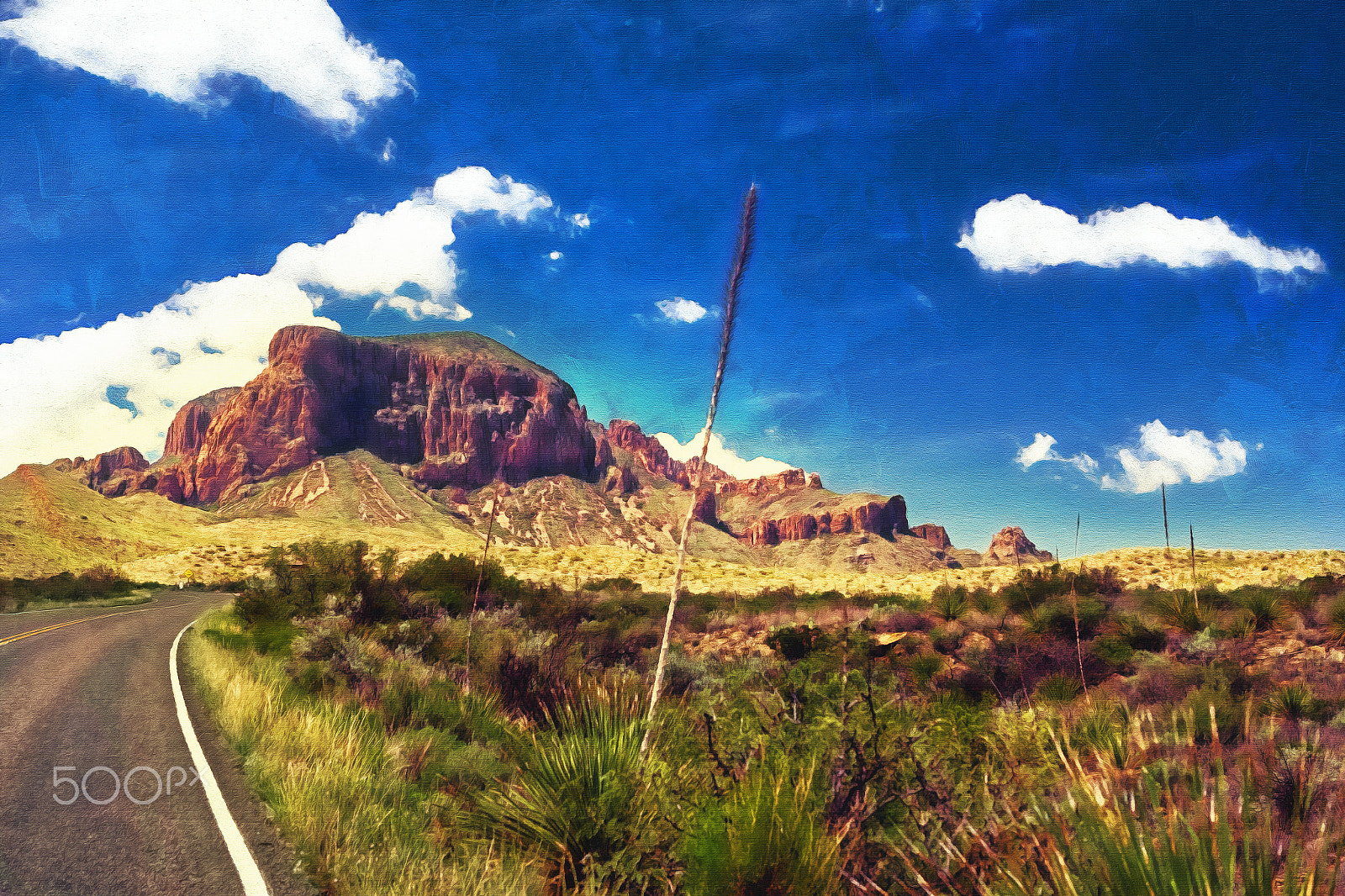 Canon EOS 60D + Canon EF 24-70mm F2.8L USM sample photo. Bigbend oilpaint render - lonely road photography