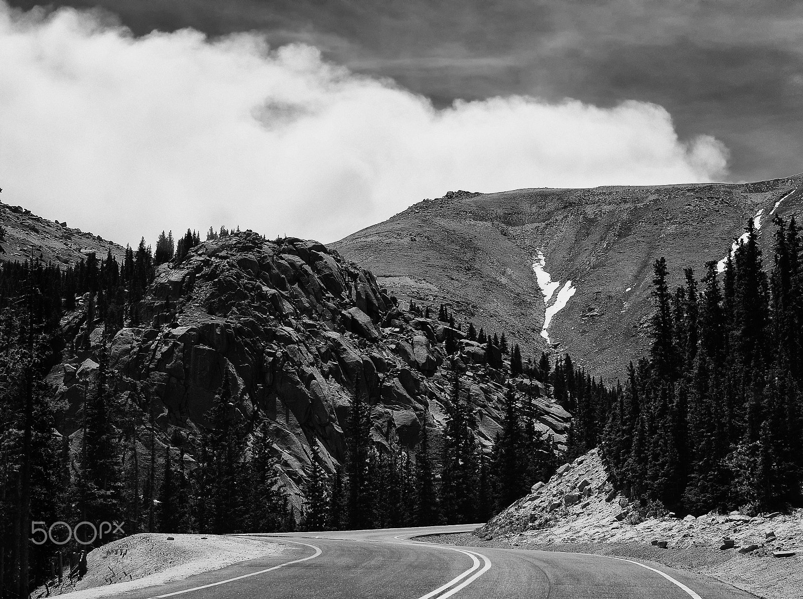 Nikon D300 sample photo. Pikes peak curve road bw photography