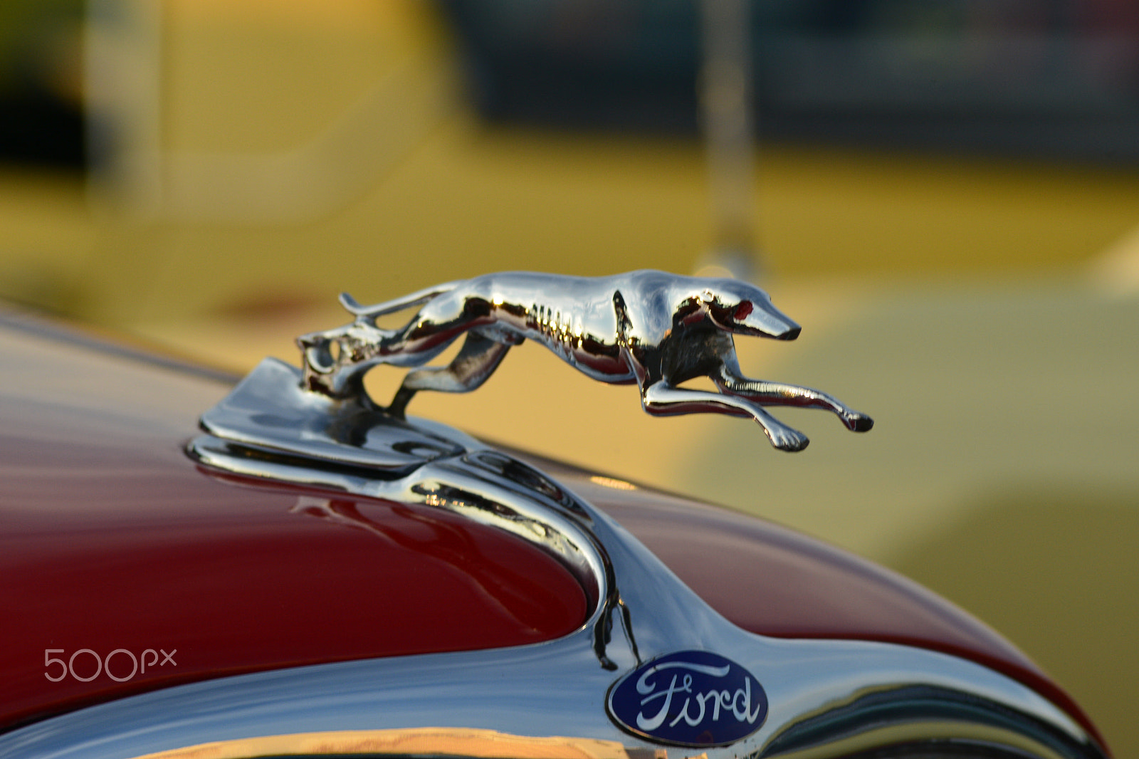Nikon AF Nikkor 70-300mm F4-5.6G sample photo. Ford greyhound dog hood ornament photography