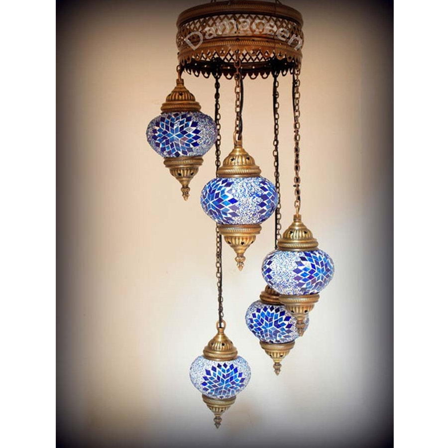 5 Piece Turkish Hand Made Mosaic Chandelier