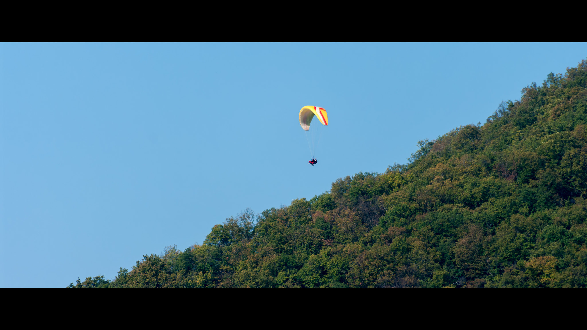 Pentax K20D + Pentax smc DA 55-300mm F4.0-5.8 ED sample photo. From the archives: paraglider over the forest photography