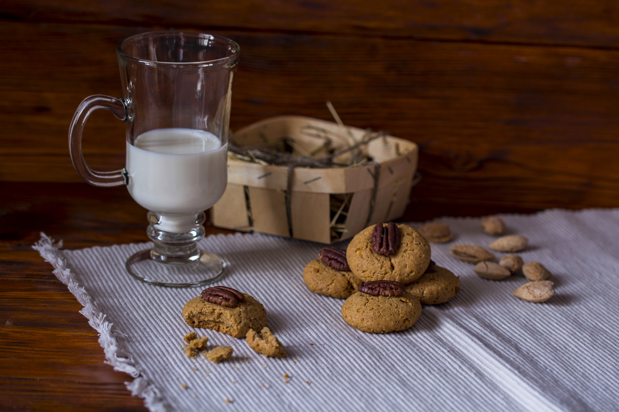 Nikon D5200 + Tamron SP AF 60mm F2 Di II LD IF Macro sample photo. Nut biscuits with milk photography