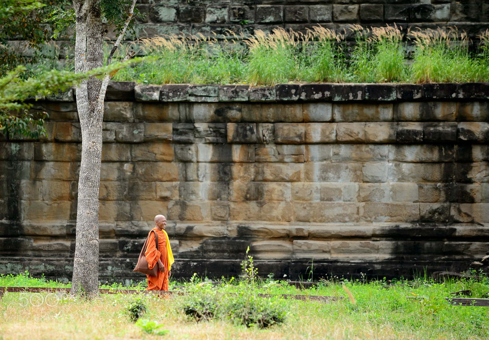 Nikon AF-S Nikkor 70-200mm F4G ED VR sample photo. A lonely walking monk photography