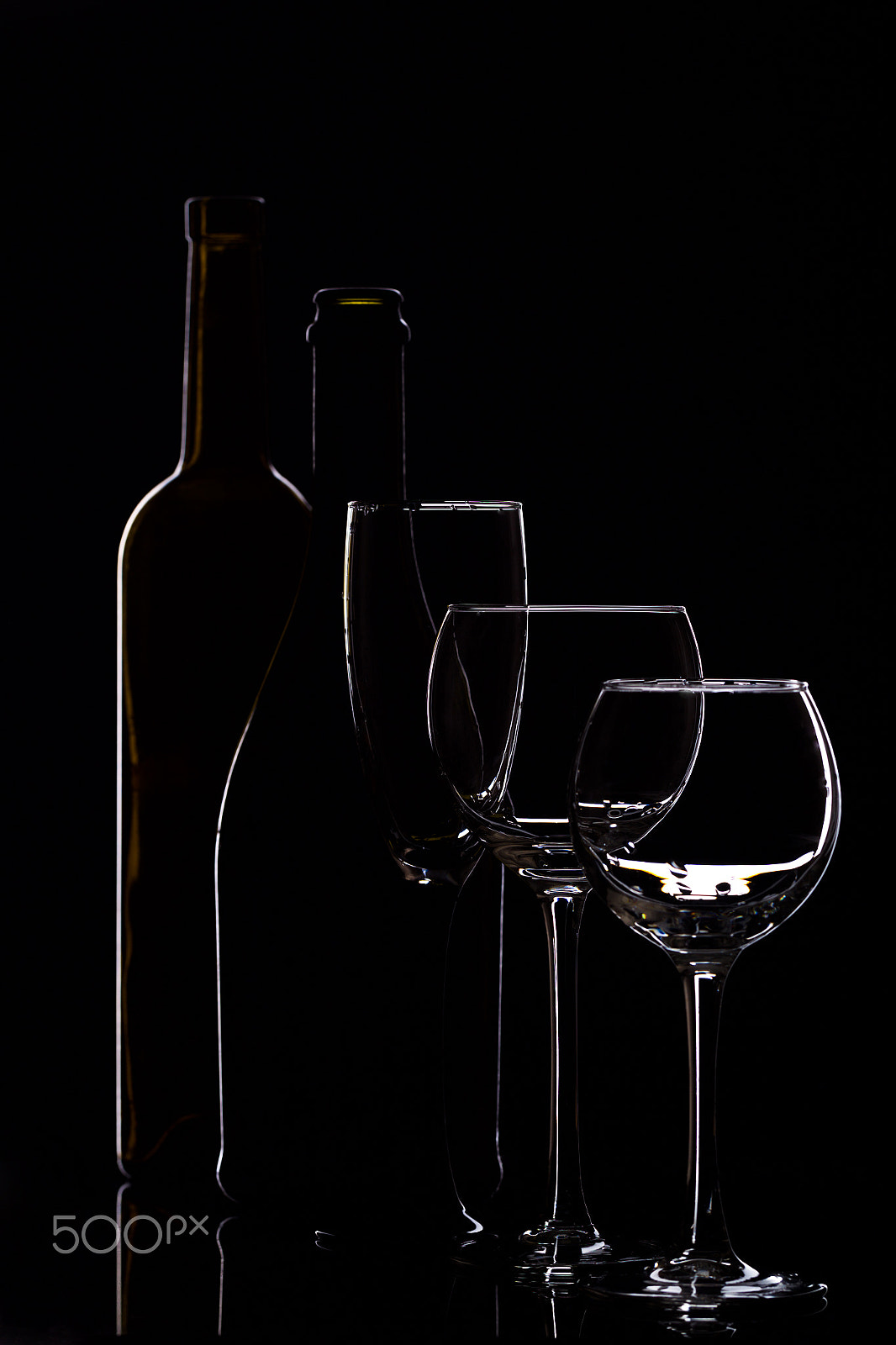 Canon EOS-1D Mark IV sample photo. Wine glasses with wine bottle on a black background, minimalism, photography