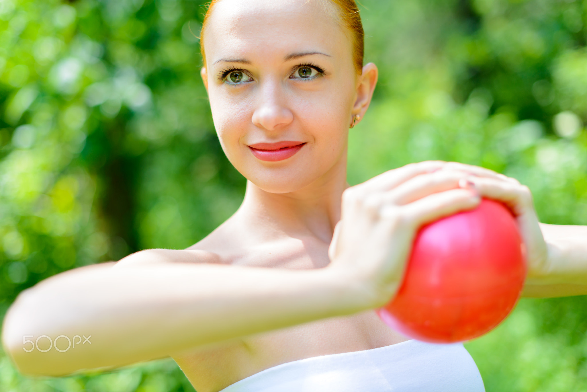 Red woman fitness instructor