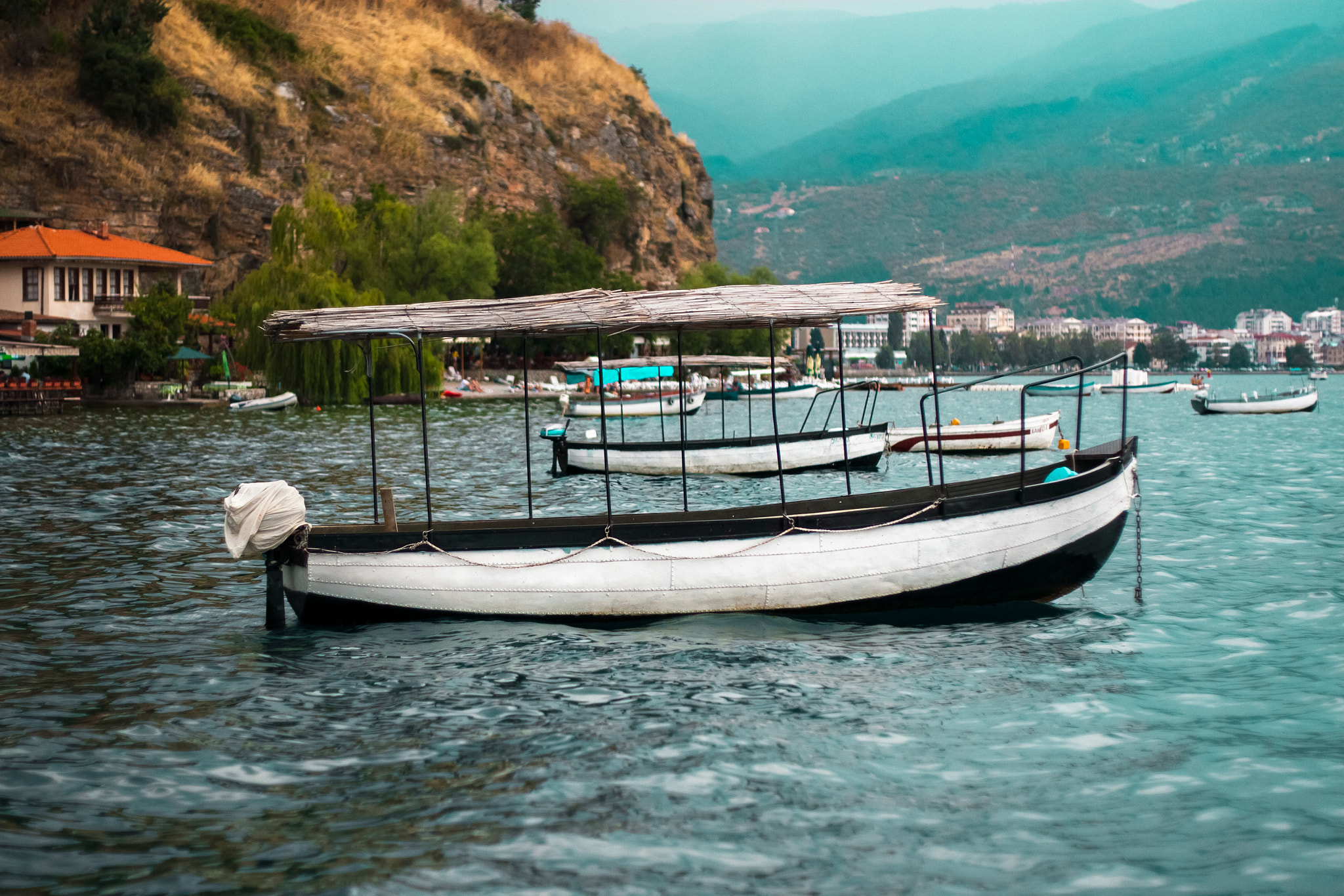 Canon EOS 30D + Canon EF 50mm f/1.8 sample photo. Boats in the ohrid lake photography