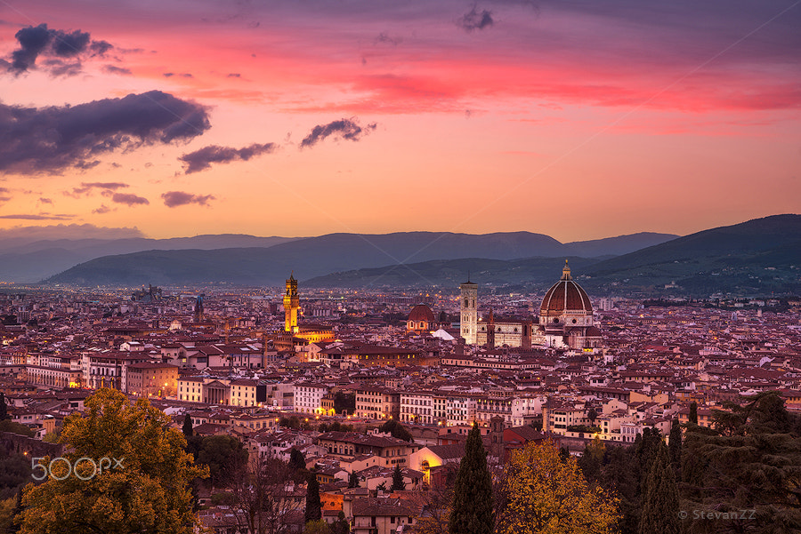 Sony a7R II + Canon EF 24-105mm F4L IS USM sample photo. Florence or firenze sunset aerial cityscape.tuscany, italy photography