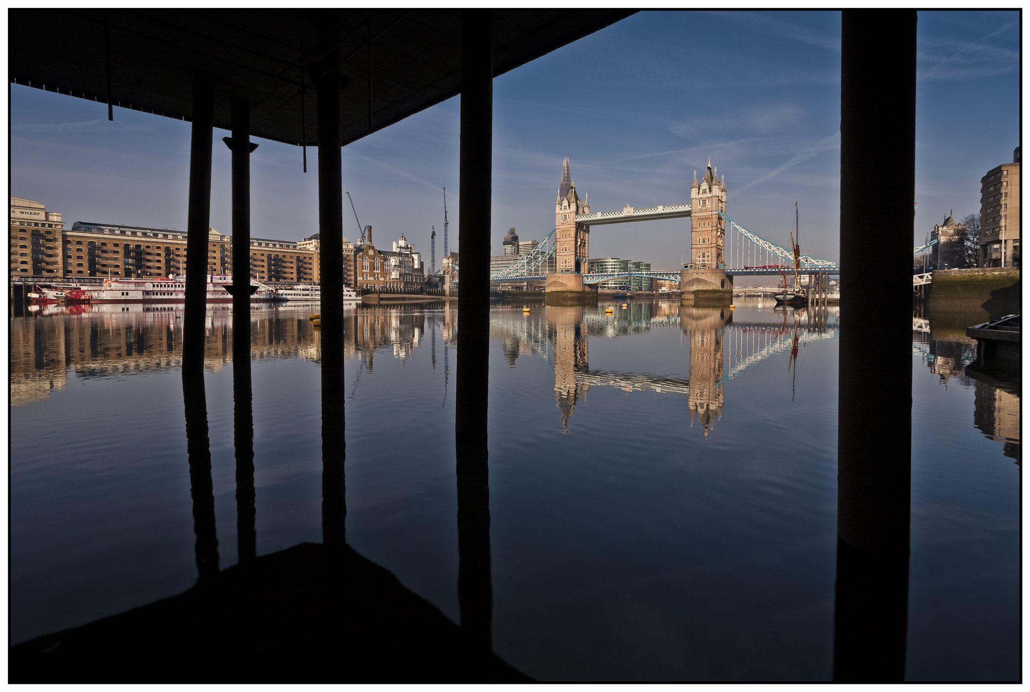 Canon EOS 40D + Canon EF-S 10-22mm F3.5-4.5 USM sample photo. Tower bridge from under the royal navy pier, londo photography