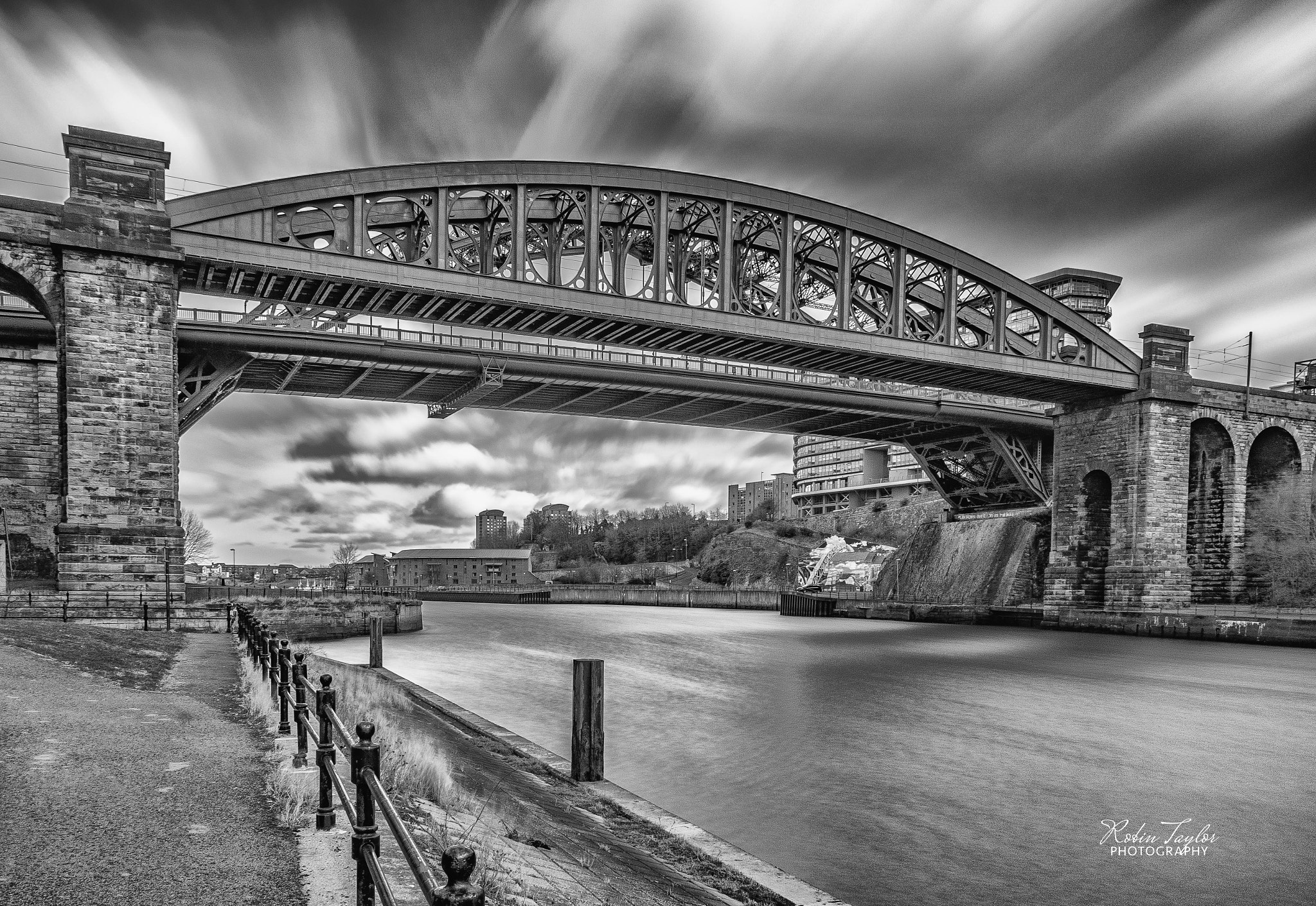Pentax K-S1 sample photo. Monkwearmouth bridges mono photography