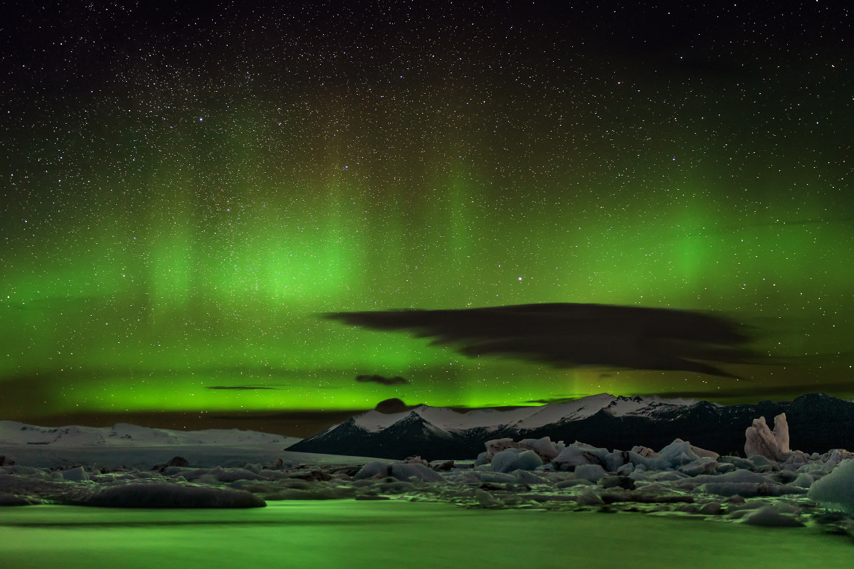 Sigma 35mm F1.4 DG HSM Art sample photo. Jokulsarlon aurora photography