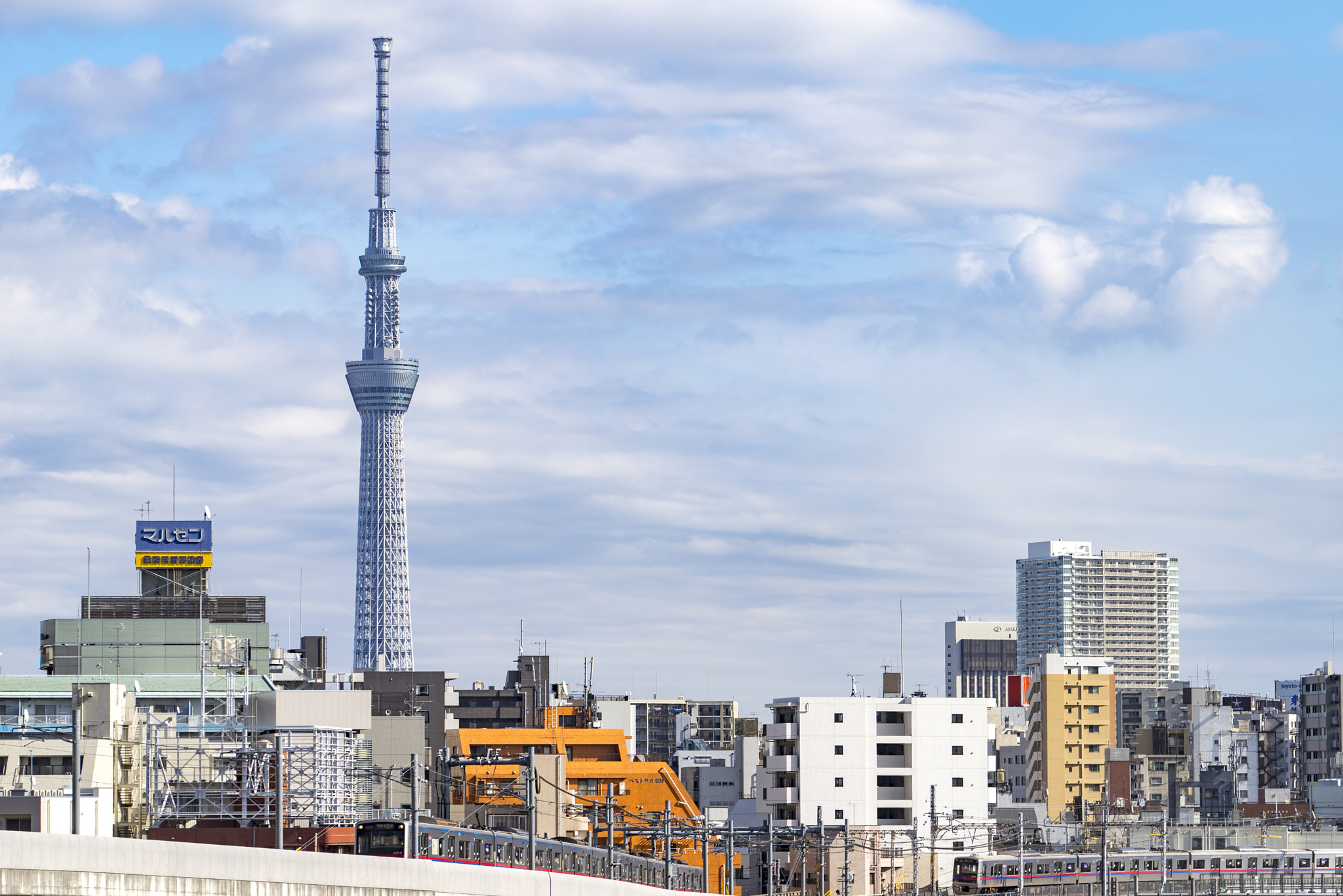 Sony a7R sample photo. The skytree seen from nippori station, tokyo. photography
