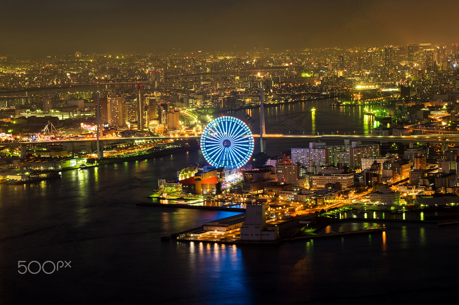 Fujifilm X-T1 sample photo. Tempozan ferris wheel from cosmos square, osaka, j photography