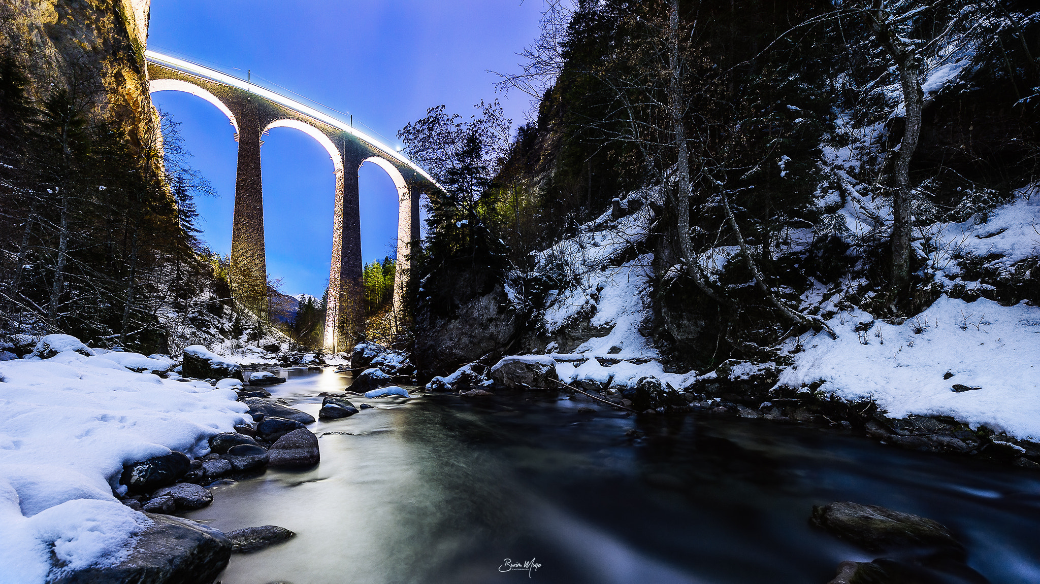 Nikon Df sample photo. Landwasser viadukt by night photography