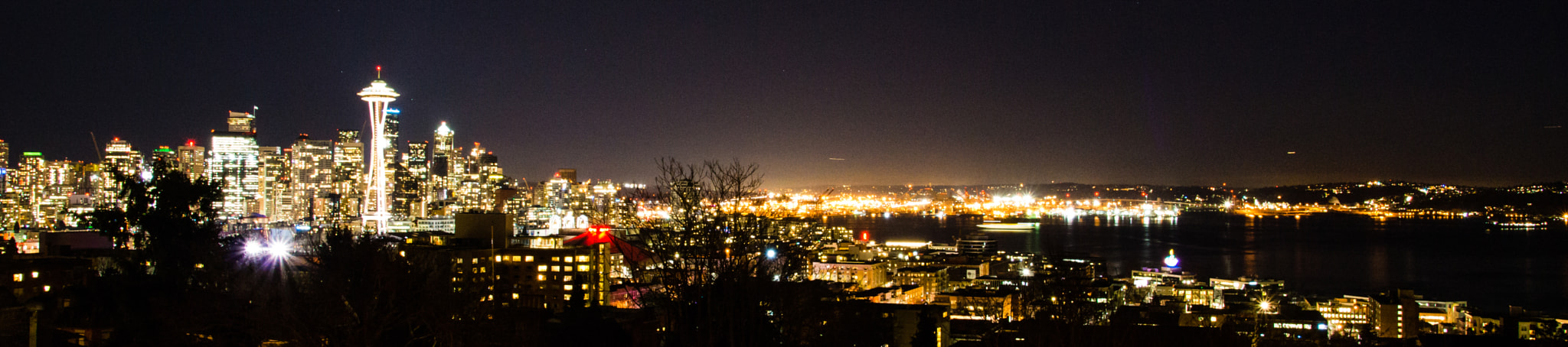 Sony SLT-A77 sample photo. Panoramic view of seattle skyline at night photography