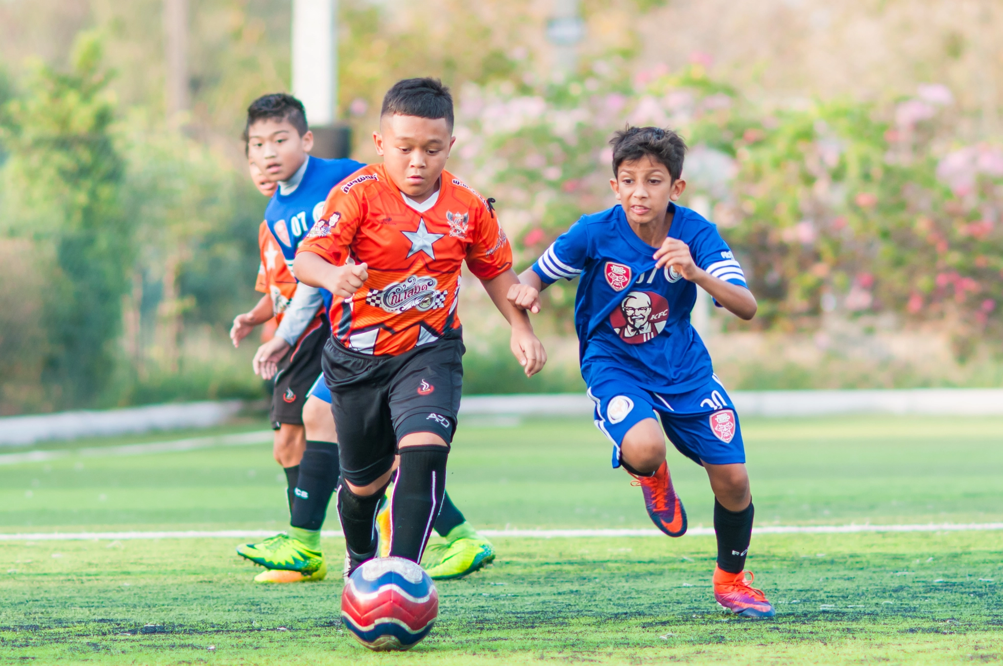Nikon D300 + AF DC-Nikkor 135mm f/2D sample photo. Bangkok,thailand:february 25 2017:primary school tournament.football friendly match for student... photography