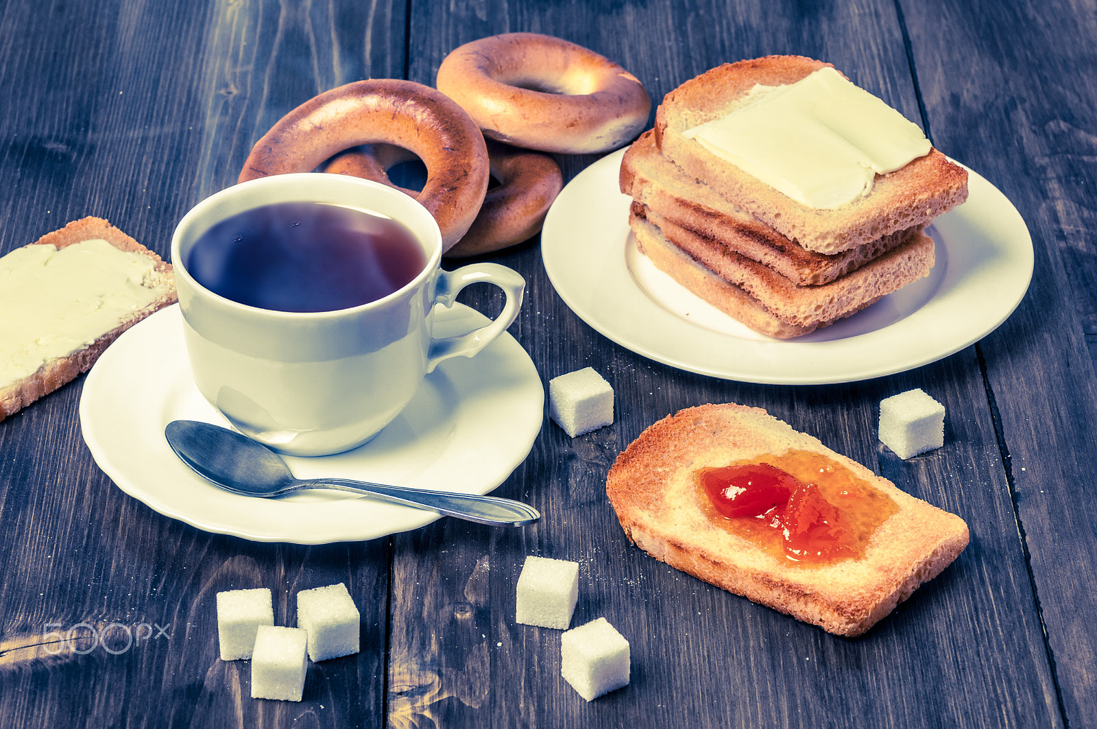 Nikon D300S sample photo. Healthy breakfast with cup of tea, bread, butter and jam photography