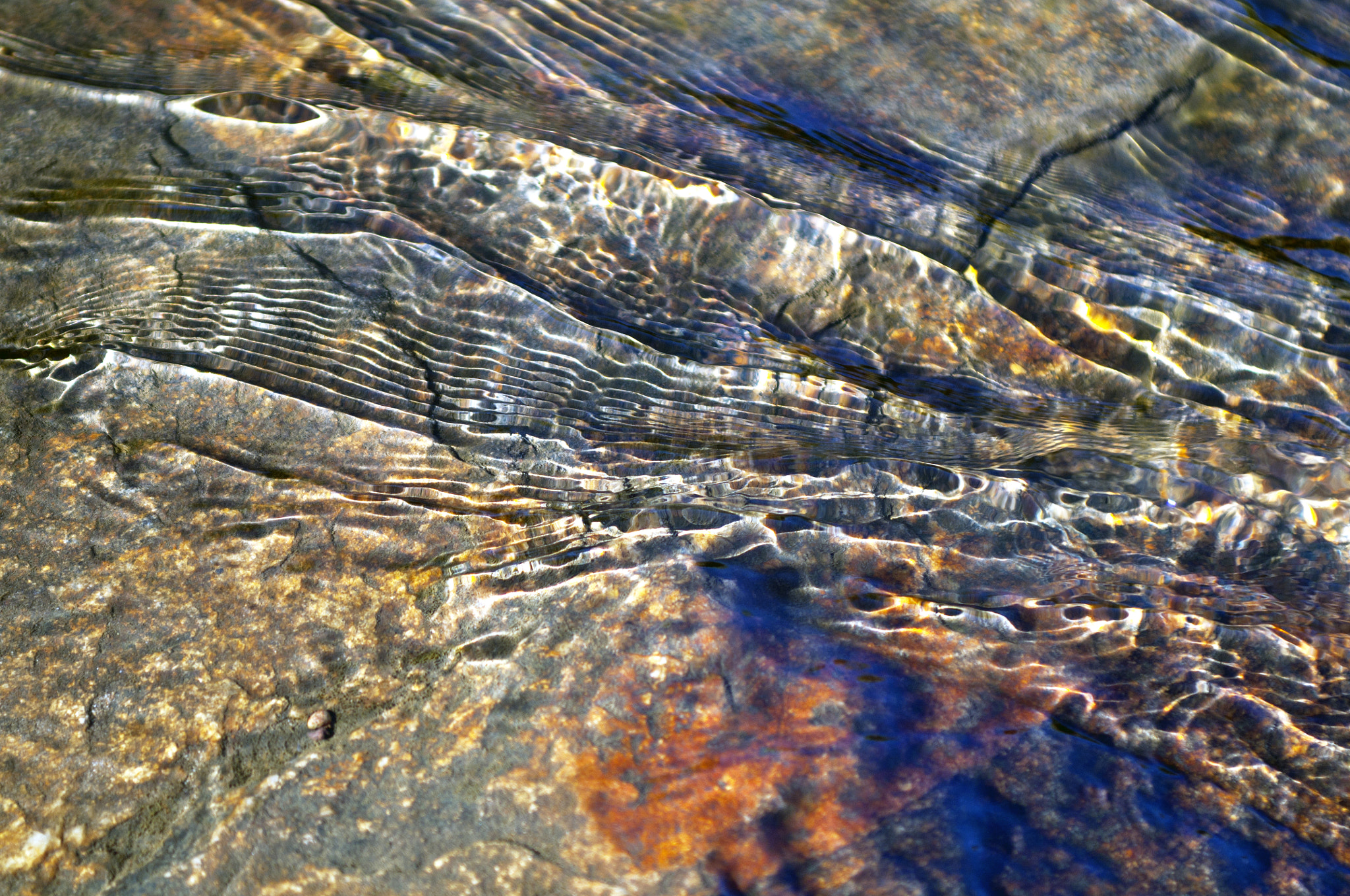Nikon AF-S Nikkor 28-70mm F2.8 ED-IF sample photo. Clear water flowing over coloured rocks photography