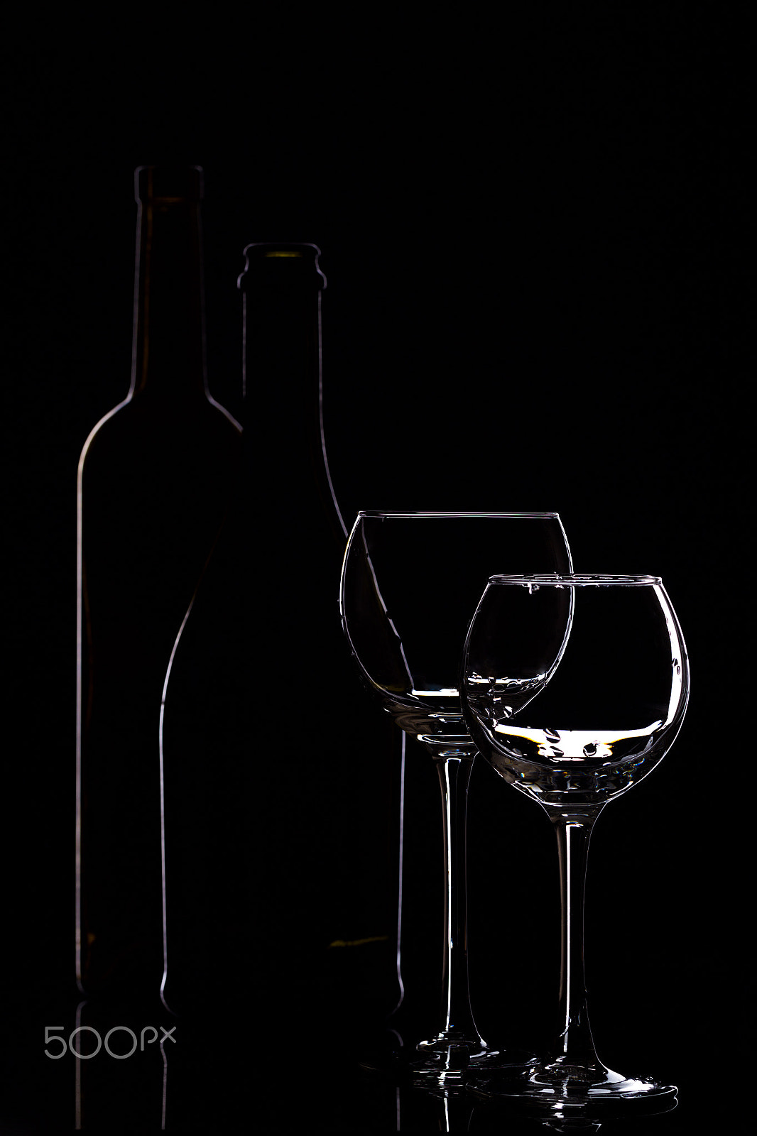 Canon EOS-1D Mark IV sample photo. Wine glasses with wine bottle on a black background, minimalism, photography