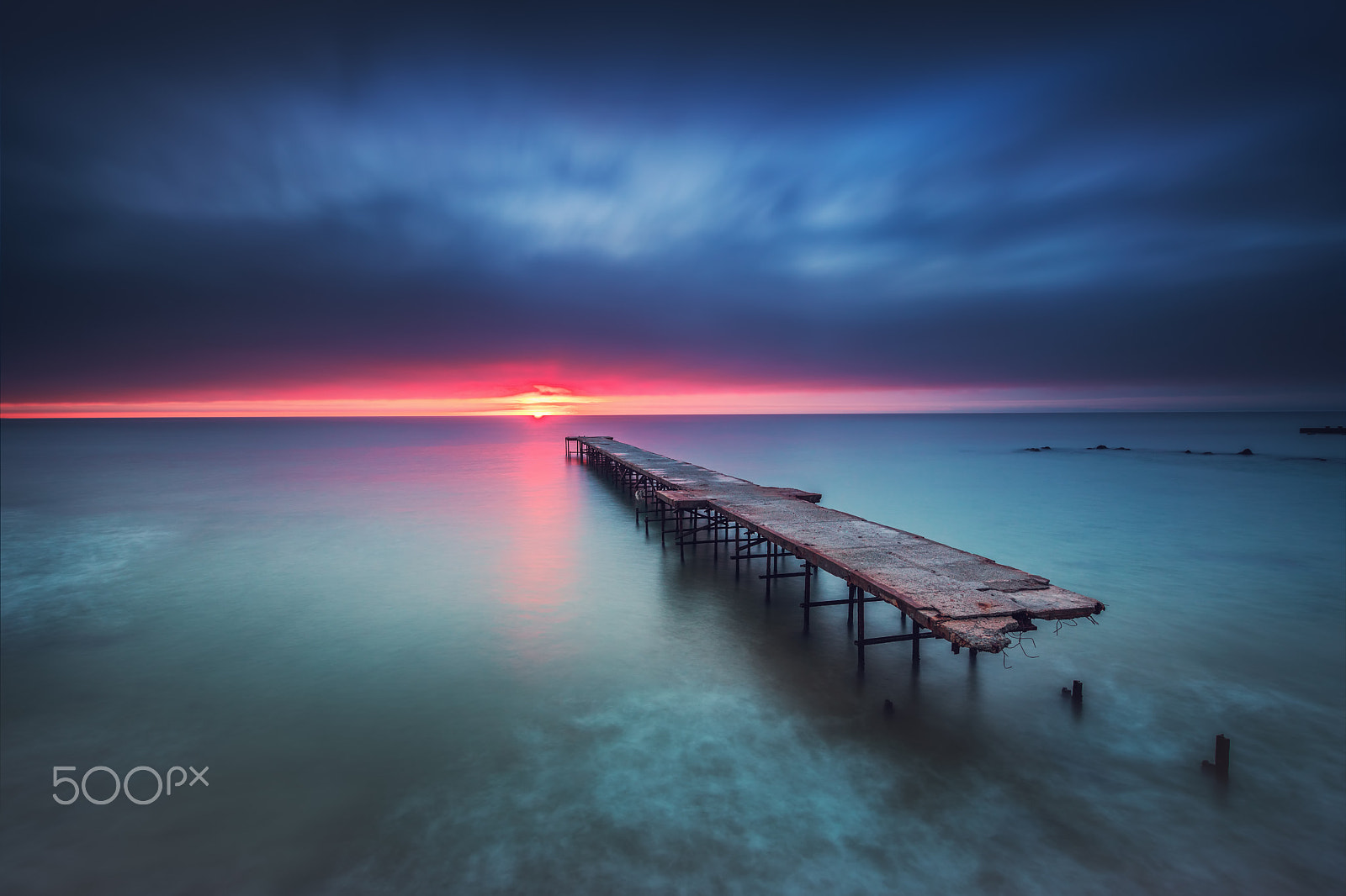 Canon EOS 5D Mark IV sample photo. Old broken bridge in the sea, long exposure photography