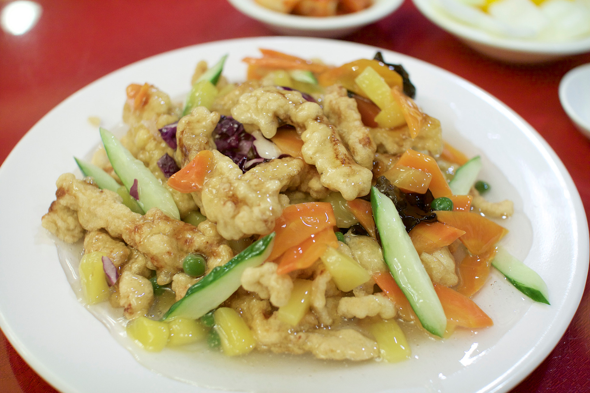 Canon EOS 400D (EOS Digital Rebel XTi / EOS Kiss Digital X) sample photo. Fried pork with sweet and sour sauce. photography