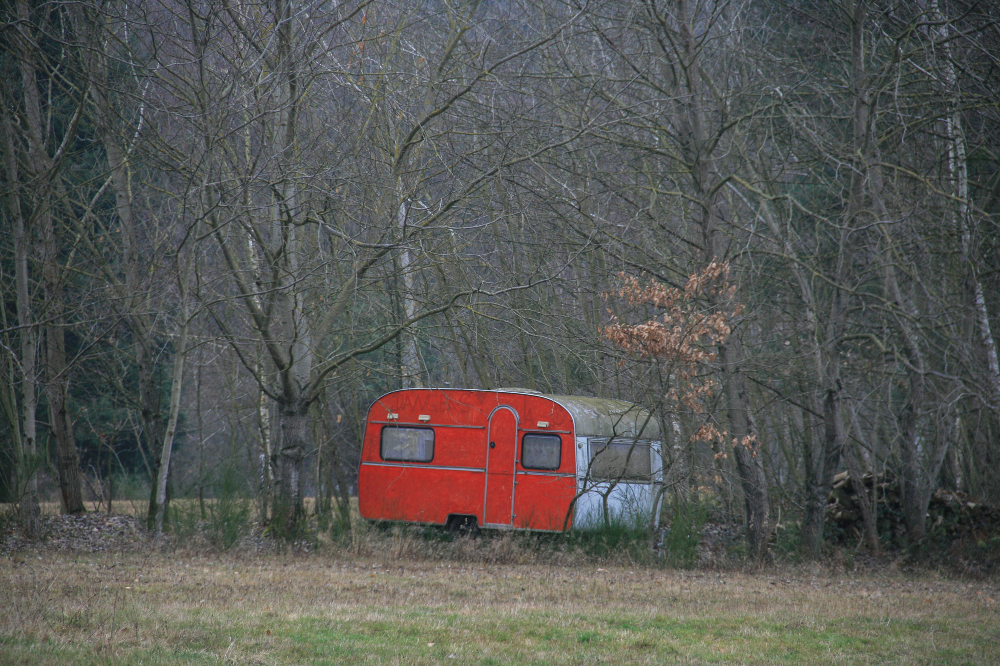 Canon EOS 400D (EOS Digital Rebel XTi / EOS Kiss Digital X) sample photo. A trailer in the woods photography
