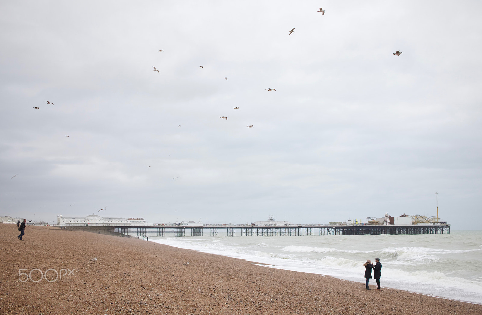 Canon EF-S 24mm F2.8 STM sample photo. Couple_and_seagulls_on_brighton_seafront.jpg photography
