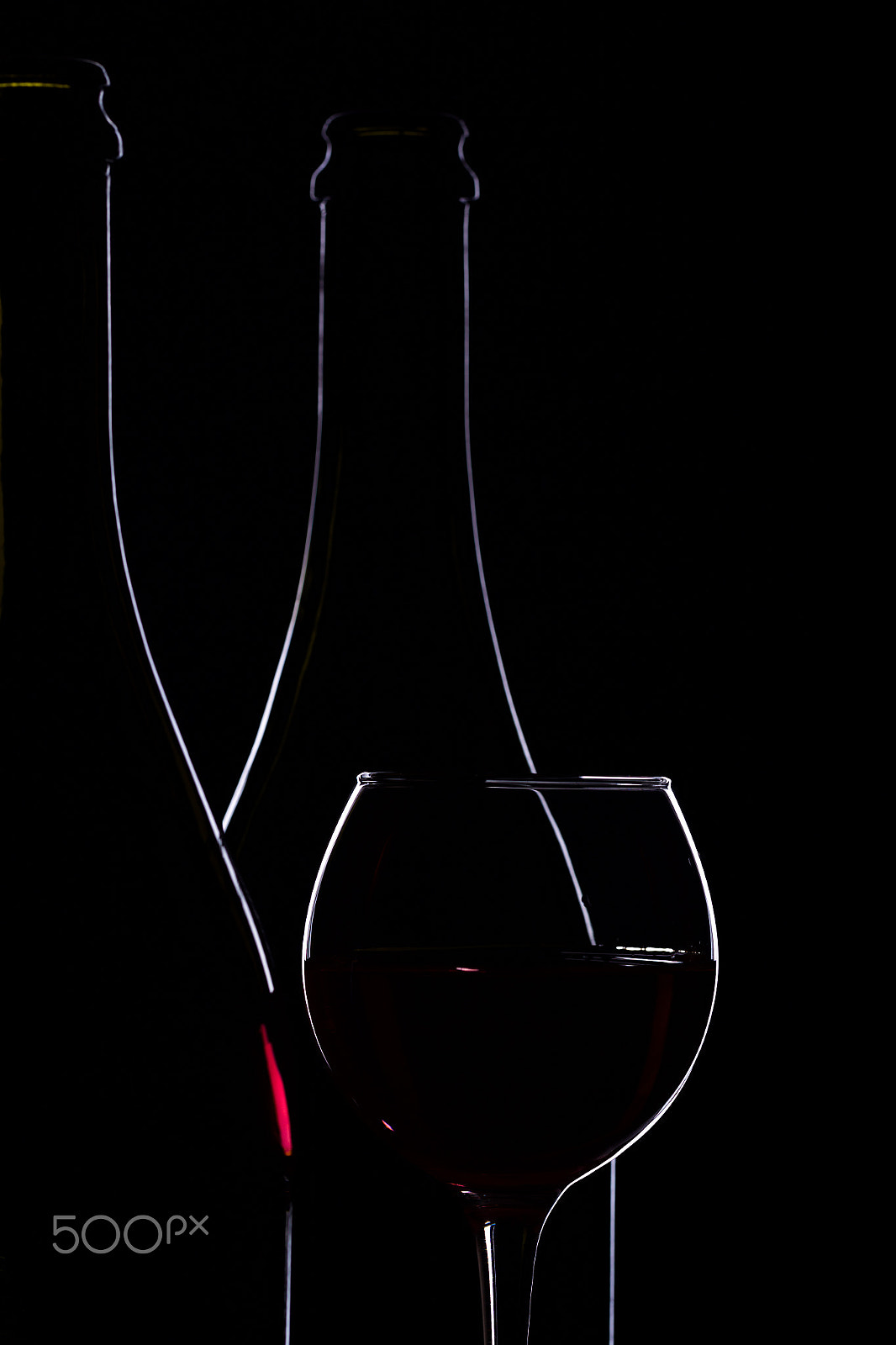 Canon EOS-1D Mark IV sample photo. Wine glasses with wine bottle on a black background, minimalism, photography