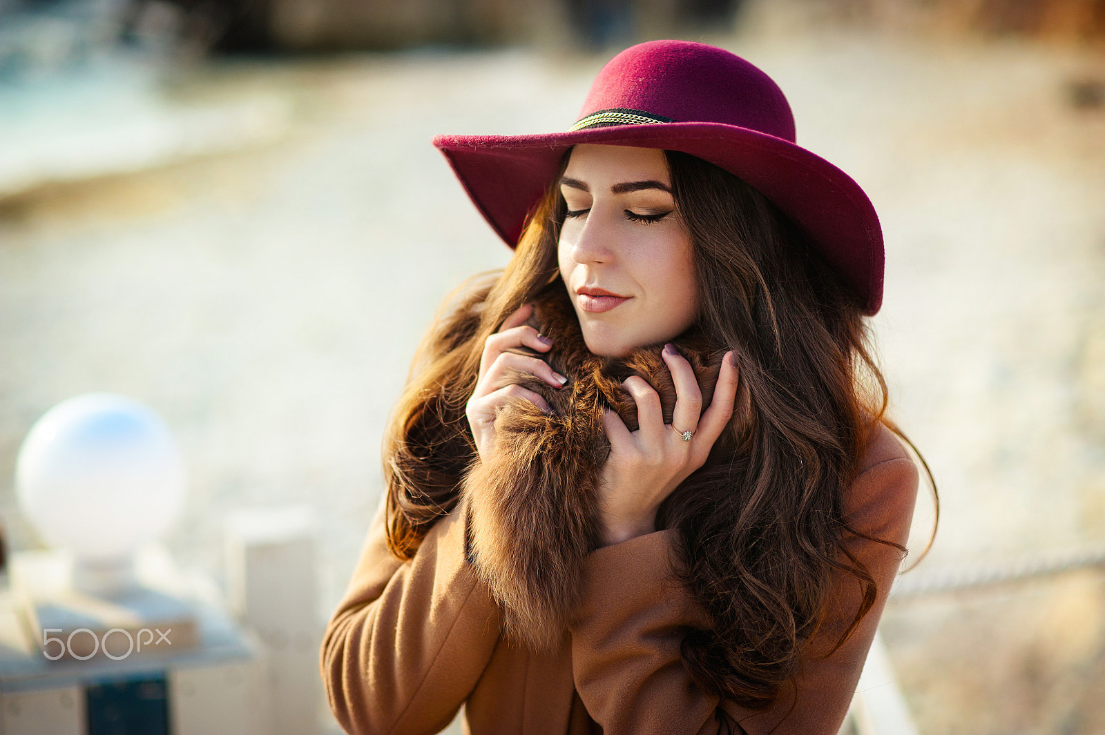 Nikon D700 + Nikon AF Nikkor 85mm F1.8D sample photo. Cute young woman in a hat and coat with her eyes closed. close up photography