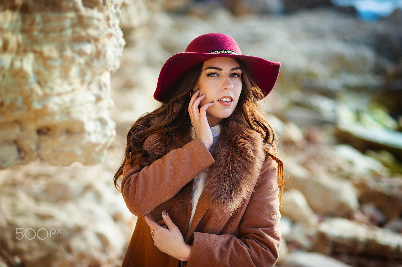 Nikon D700 + Nikon AF Nikkor 85mm F1.8D sample photo. Beautiful fashionable woman in a hat and coat posing. portrait of the beautiful girl close-up,... photography