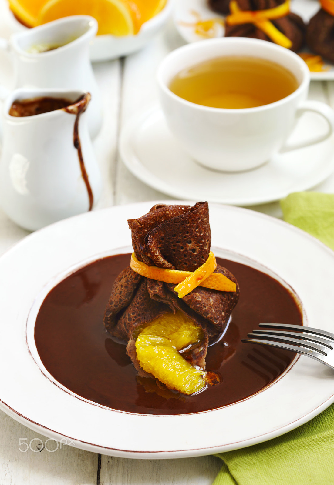 Canon EOS 5D Mark IV sample photo. Chocolate pancakes with orange and chocolate sauce photography