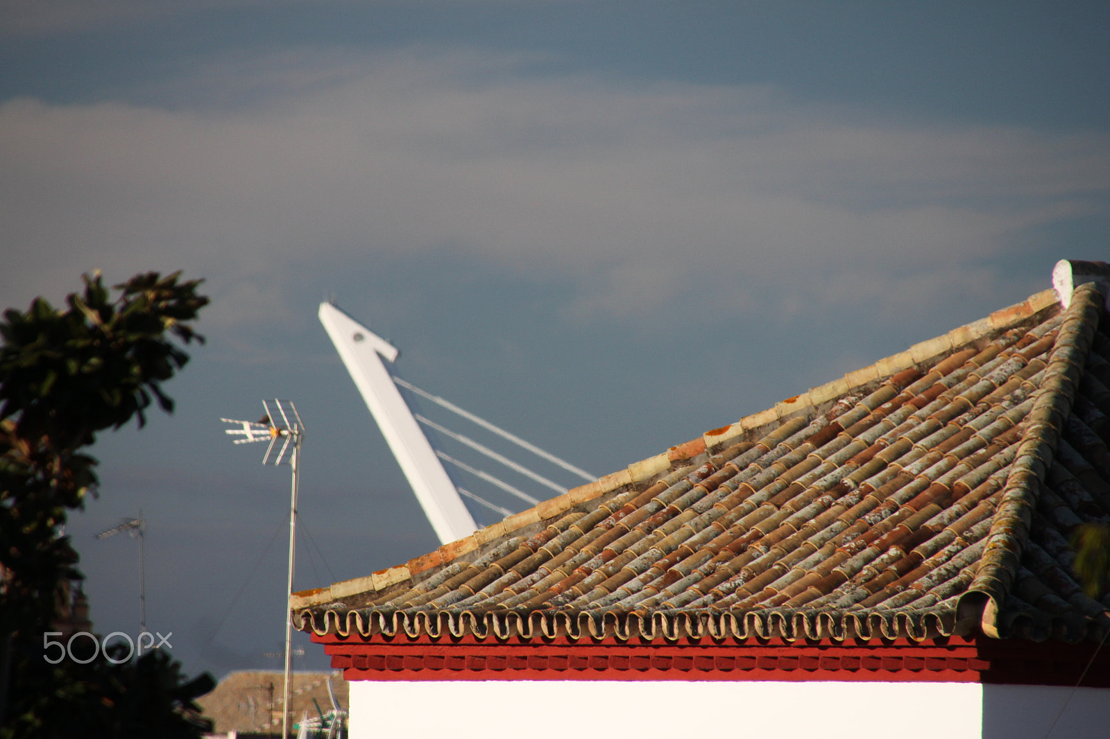 Canon EOS 500D (EOS Rebel T1i / EOS Kiss X3) sample photo. Tejado, puente y antena. roof, bridge and antena photography