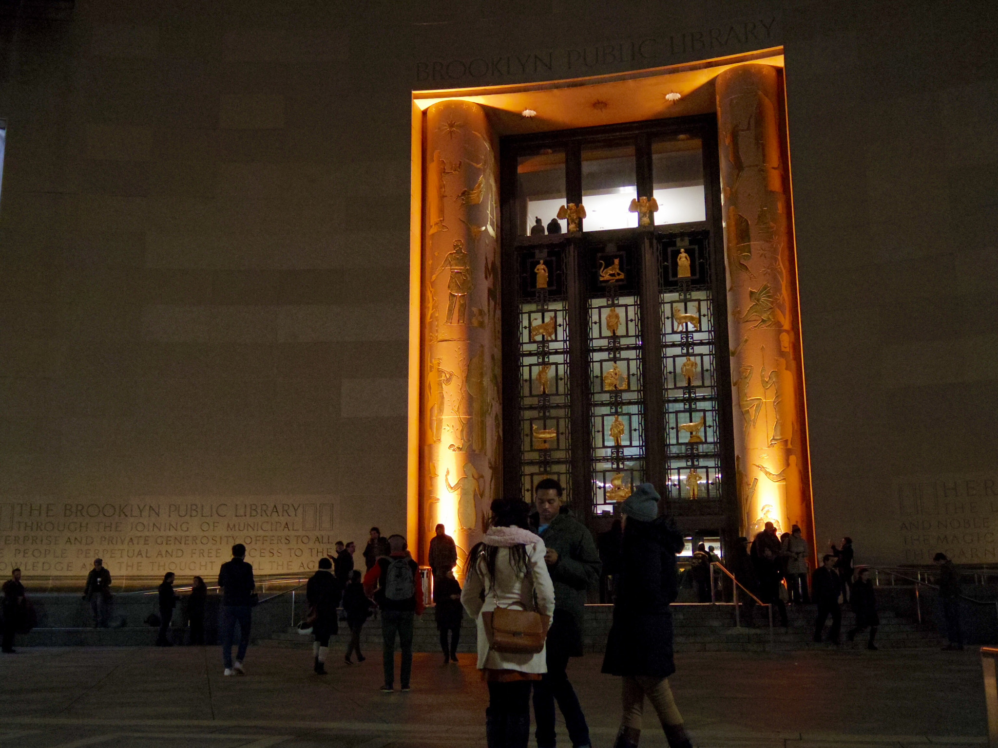 Pentax Q-S1 sample photo. Brooklyn library at night photography