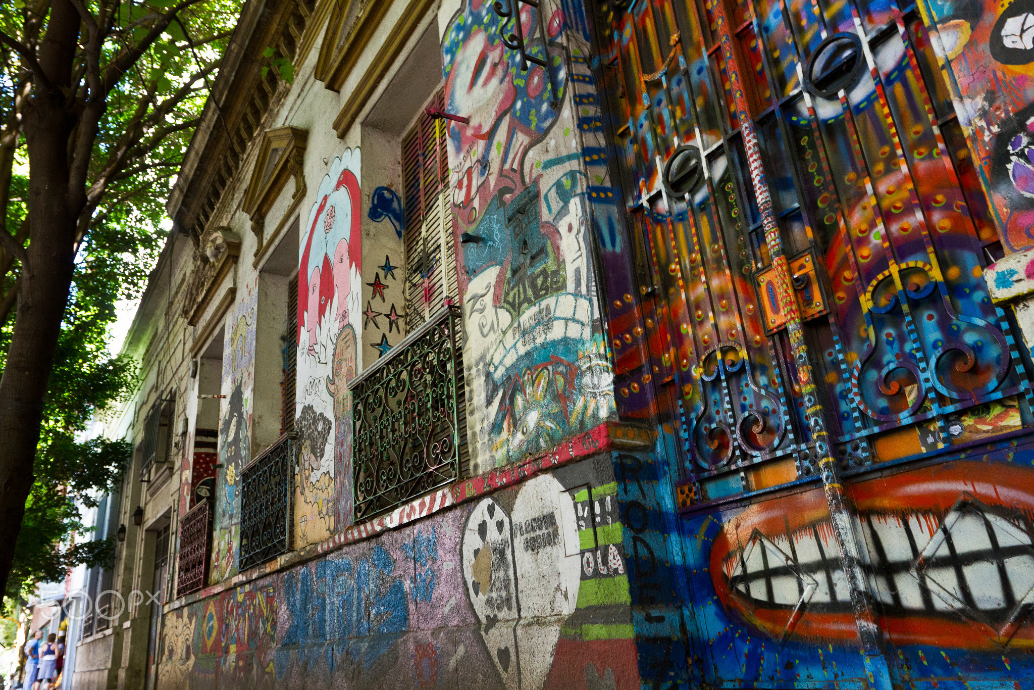 Colorful graffiti street art on an urban wall