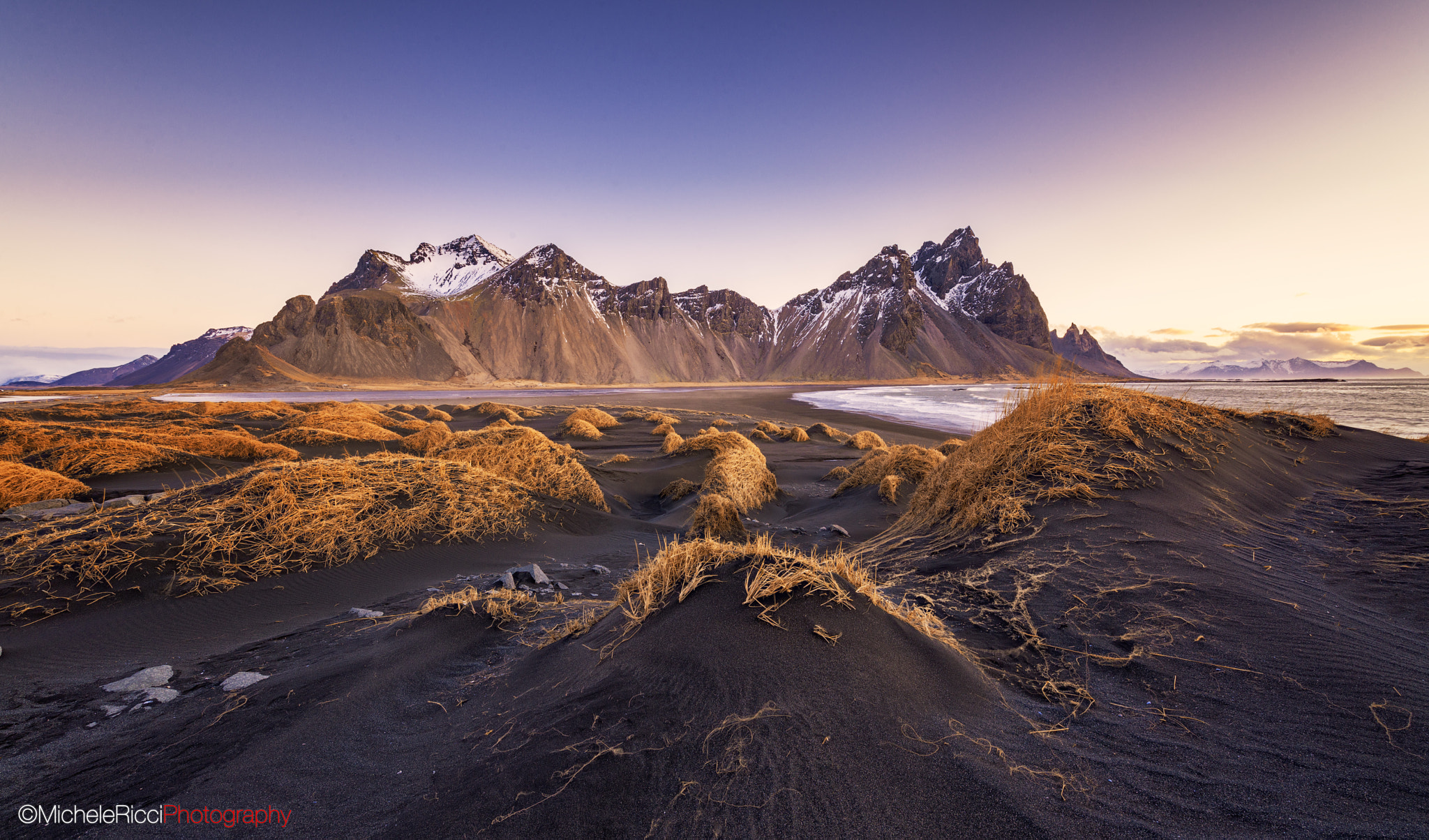Nikon AF-S Nikkor 14-24mm F2.8G ED sample photo. Sunrise over the dunes. stokksnes, iceland. photography