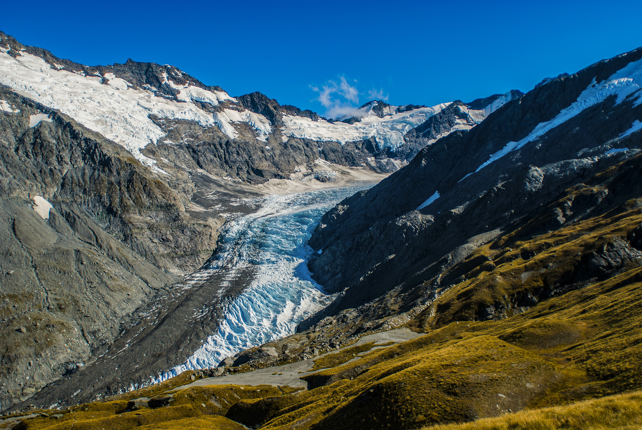 Nikon D80 + AF Nikkor 20mm f/2.8 sample photo. View of dart glacier from cascade saddle route photography
