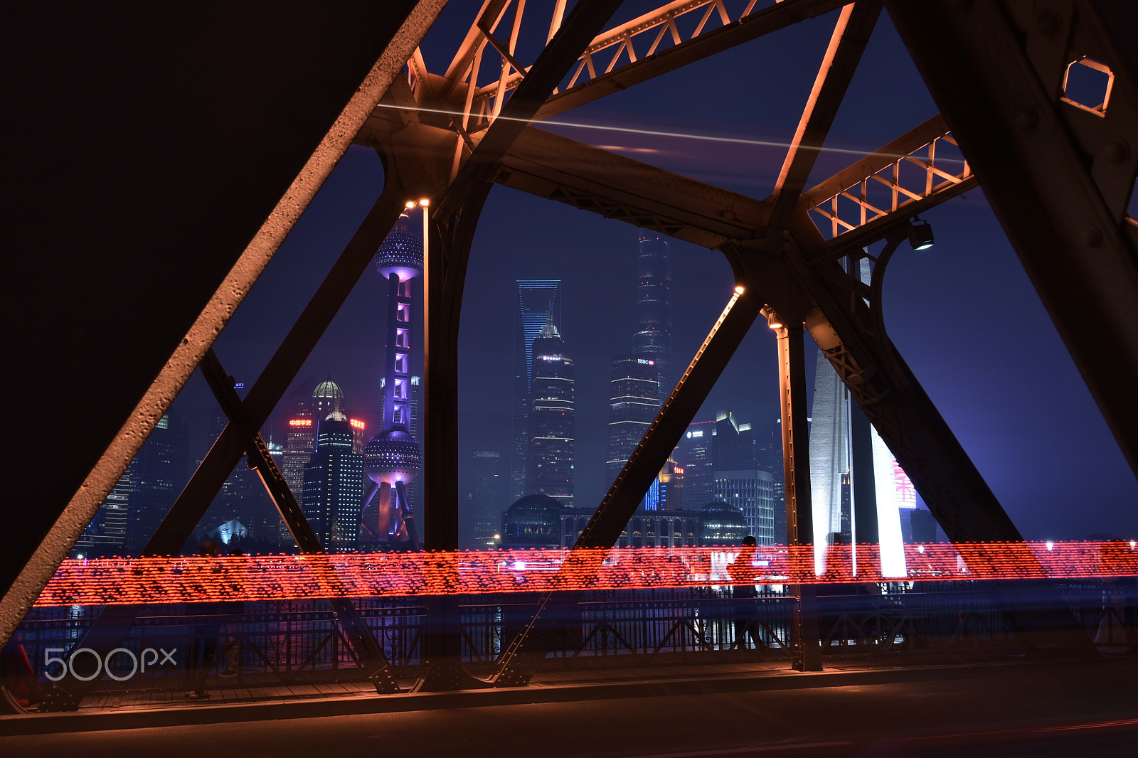 Nikon D7200 sample photo. Bund bridge red light trail photography