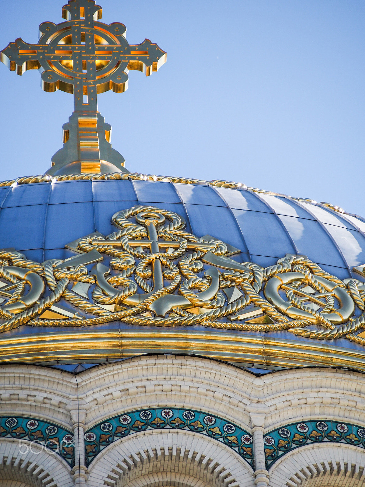 Olympus OM-D E-M5 sample photo. Detail of the dome on the naval cathedral in kronstadt russia photography