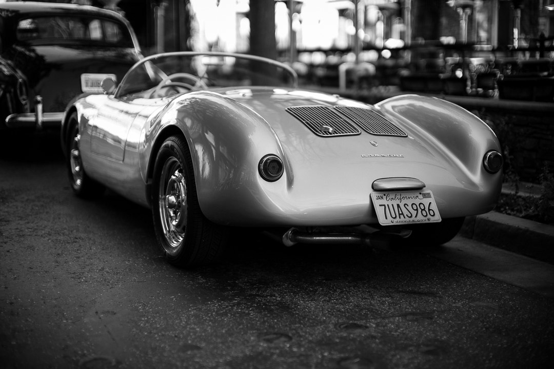 Leica Noctilux-M 50mm F0.95 ASPH sample photo. Porsche 550 spyder, 3/4 rear photography
