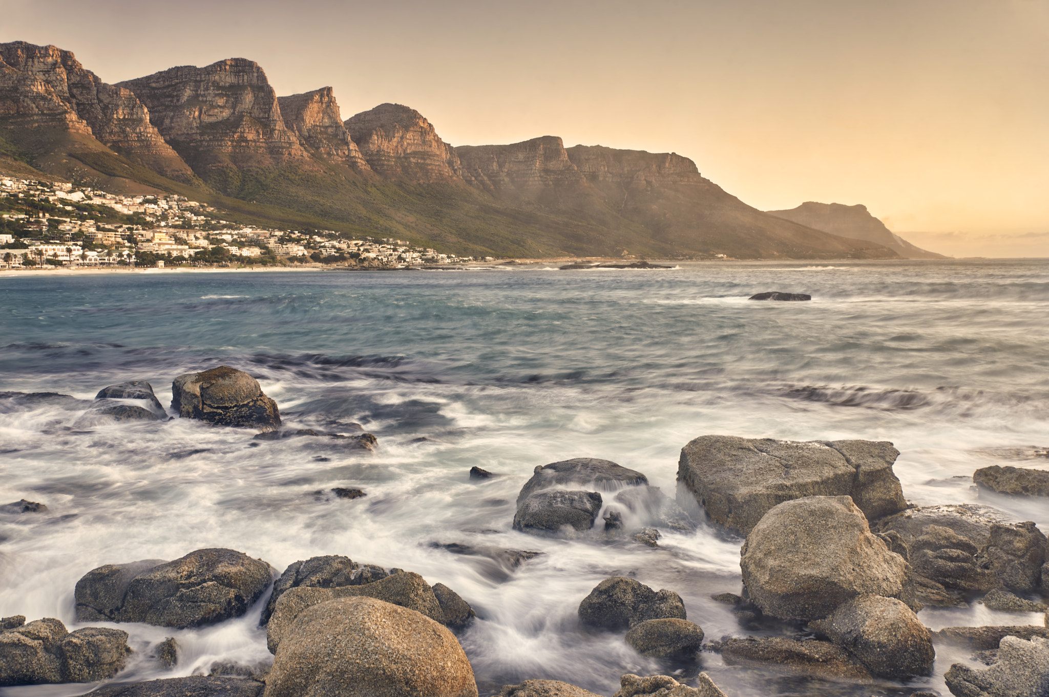 Nikon D750 + Tamron SP 24-70mm F2.8 Di VC USD sample photo. Golden mountains || maidens cove, cape town, south photography
