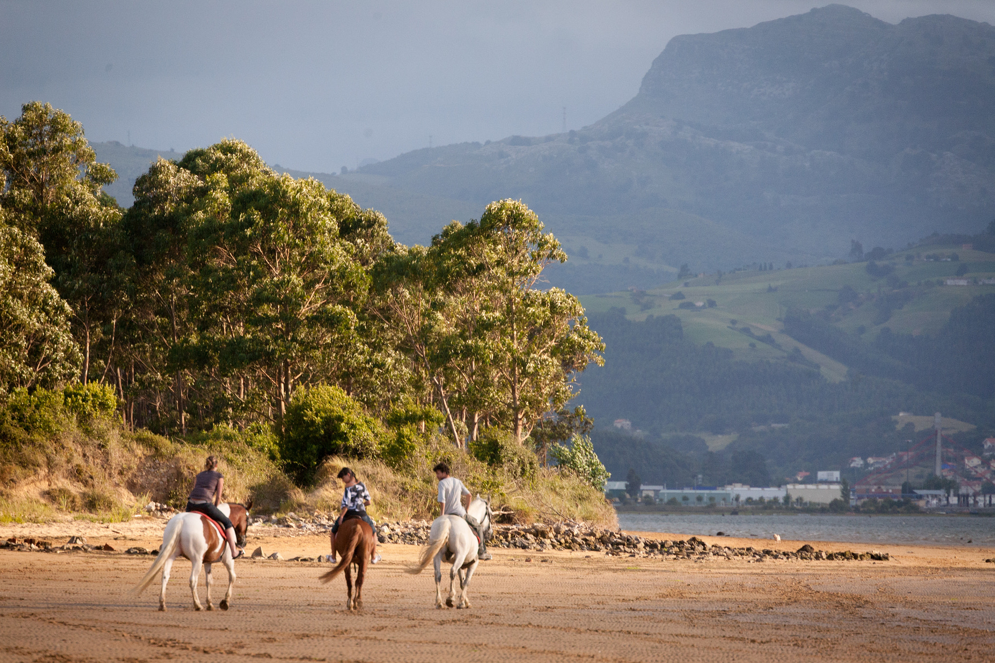 Canon EOS 5D + Canon EF 70-300mm F4.5-5.6 DO IS USM sample photo. Sunset at the beach with horses photography