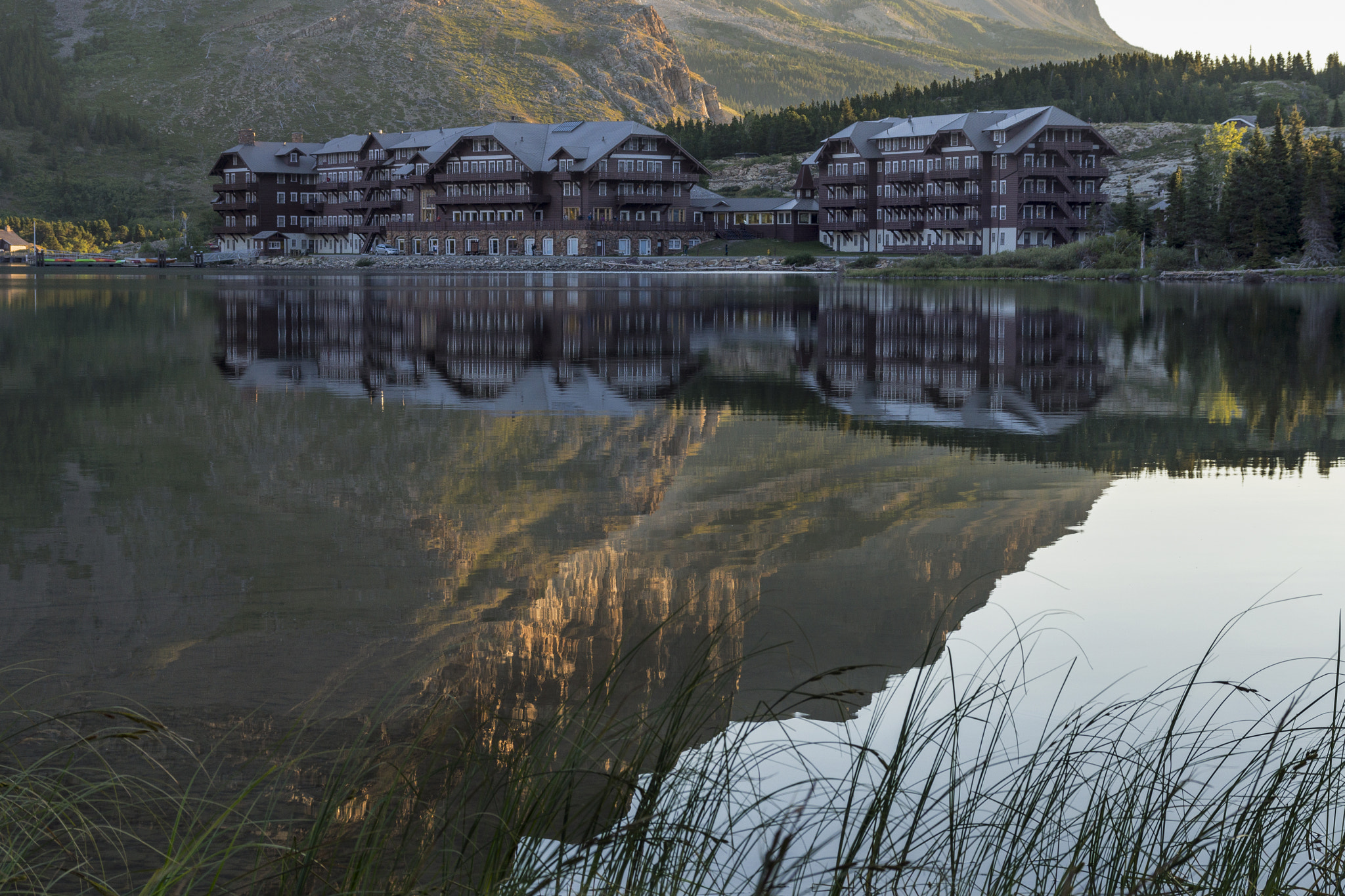 Sony SLT-A65 (SLT-A65V) sample photo. Lake many glacier lodge reflection photography