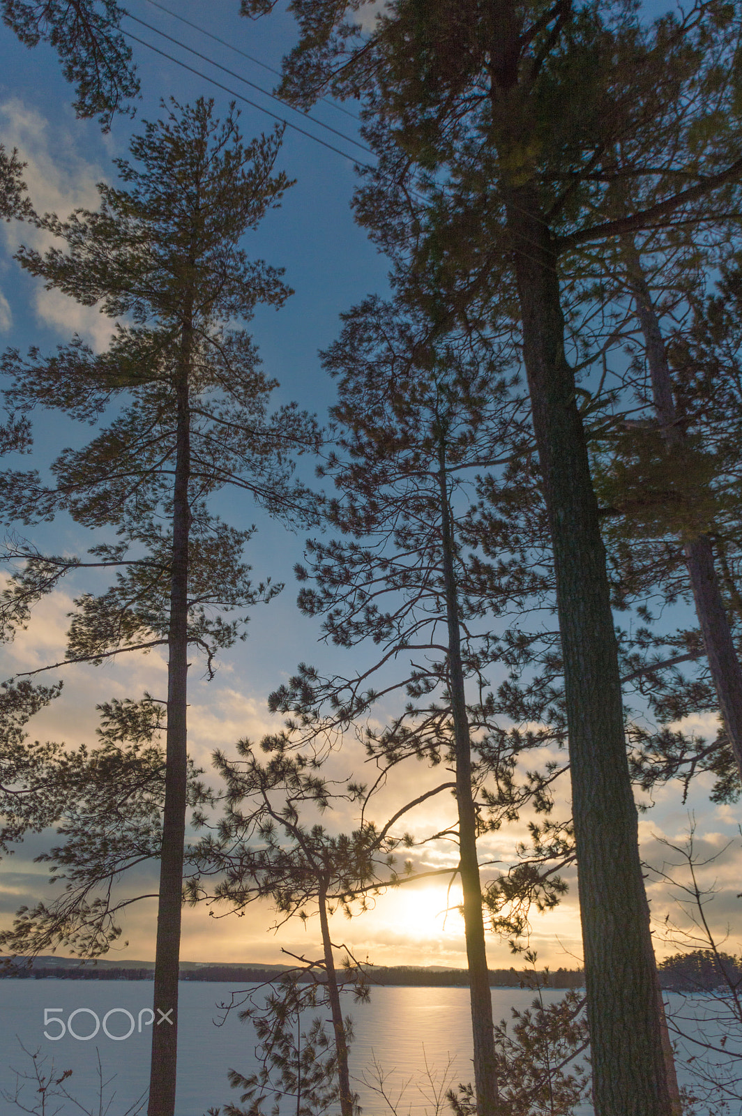Nikon D3200 sample photo. Landscape of a winter sunset with pine trees over a frozen lake photography