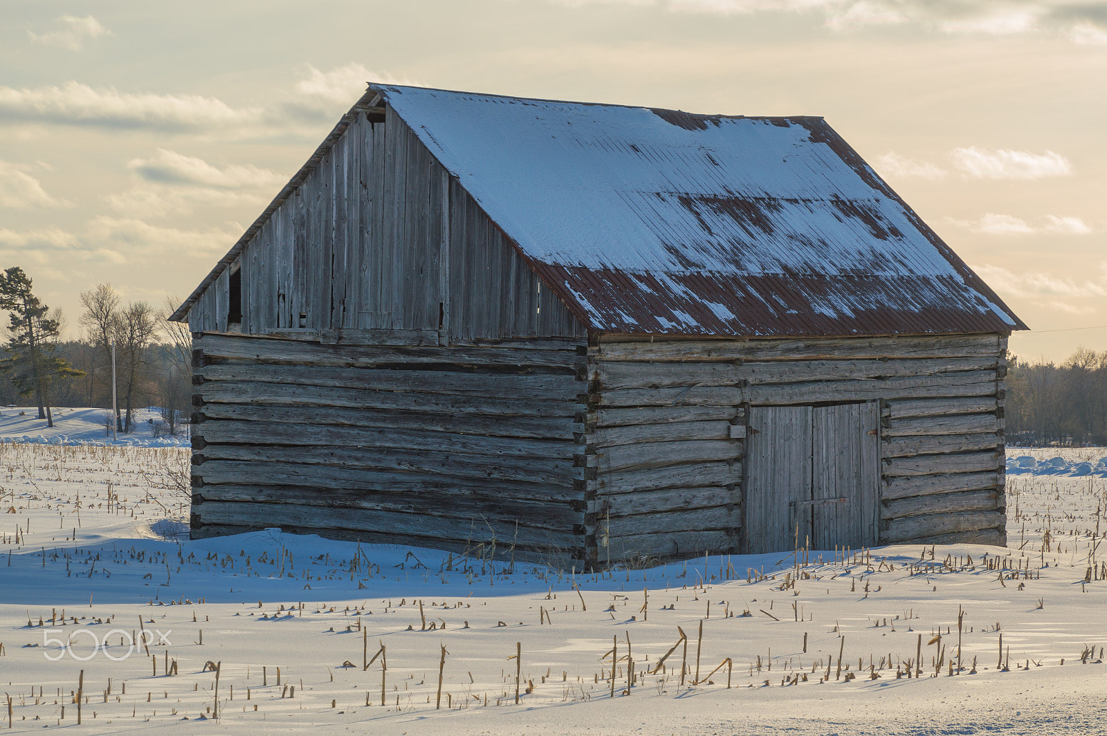 Nikon D3200 sample photo. Pioneer log cabin barn in eastern ontario in winter photography