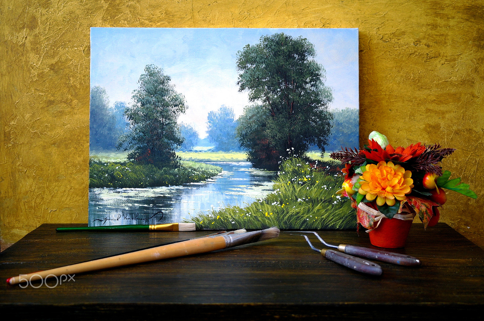 Samsung NX5 sample photo. Still life. picture, brushes and flowers. photography