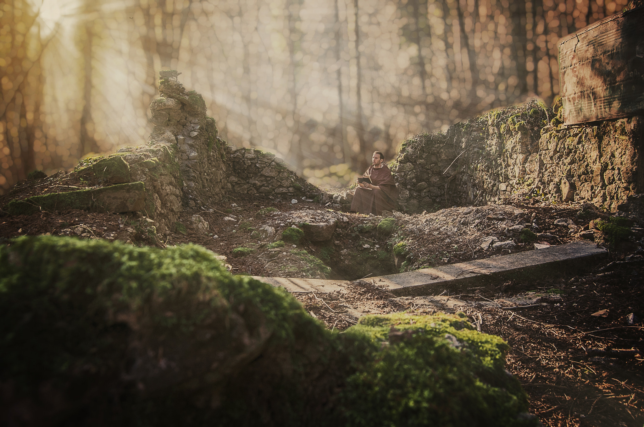 Nikon D700 sample photo. Frair meditating inside the ruin of an old church photography