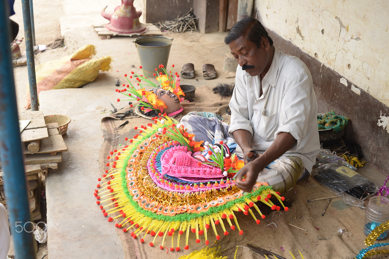 Nikon D800E + Manual Lens No CPU sample photo. A man working on chow dance mask in purulia west bengal photography